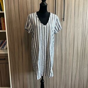 Cloth & Stone Blue White Striped Dress L Large